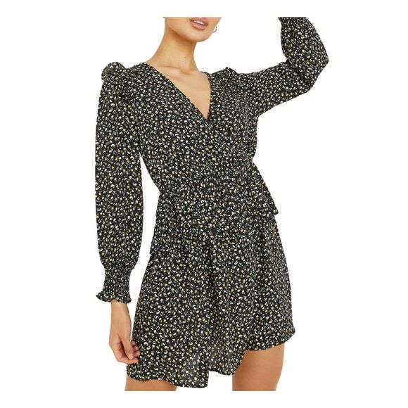 QUIZ Dresses & Skirts - QUIZ Womens Ruffled Long Sleeve Surplice Neckline Short Dress